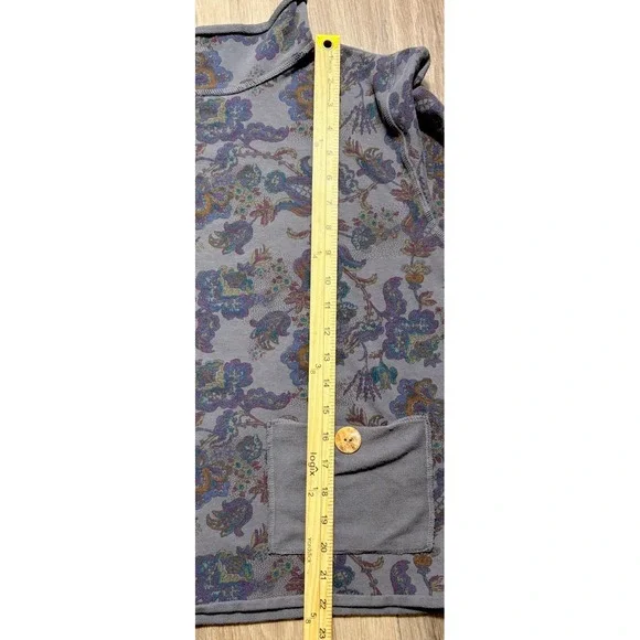 Color Me Cotton CMC Mock Neck Terry Top Floral Pattern Pocket Button Pullover XL - Picture 8 of 10